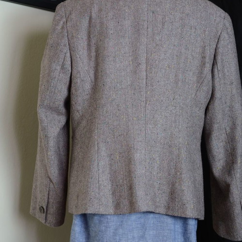 Women's wool blazer used, beige herringbone pattern