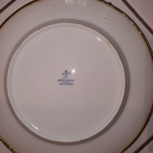 Porcelain decorative plate FÜRSTENBERG hand-painted like new with bronze details