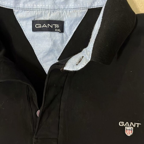 Gant Polo Shirt, black with light blue contrast collar, size XXL