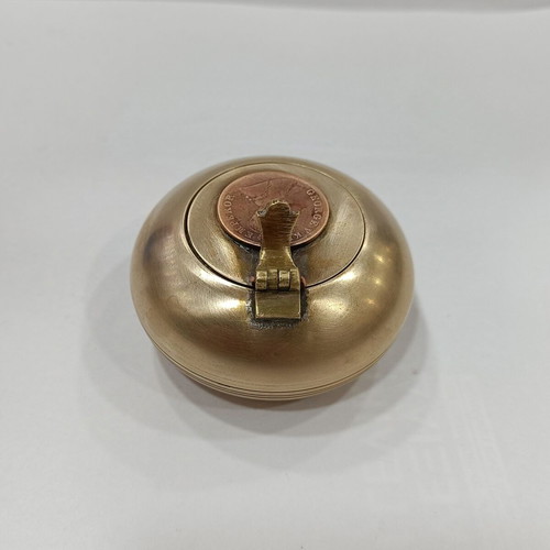 Brass pocket ashtray with glued George V King Emperor coin used
