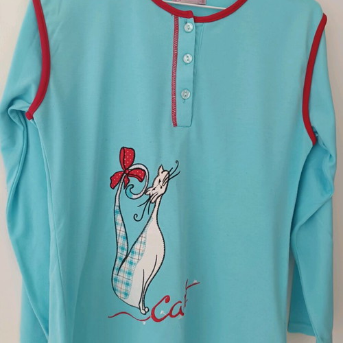 Women’s pajama shirt blue with cat design like new, size S