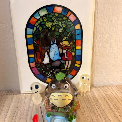 Fishing Totoro figure with LED light and Ghibli house cards