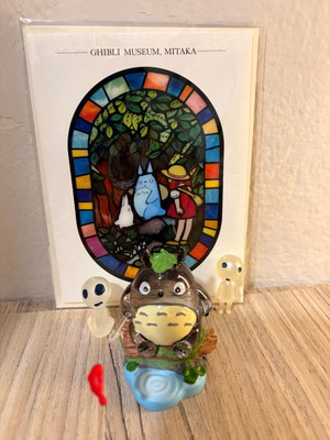 Fishing Totoro figure with LED light and Ghibli house cards