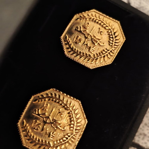 Octagonal Cufflinks with Konstantinato Like New, Gold Tone