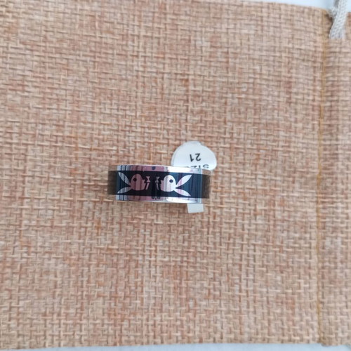 Men's stainless steel bracelet and matching ring with bunny logo