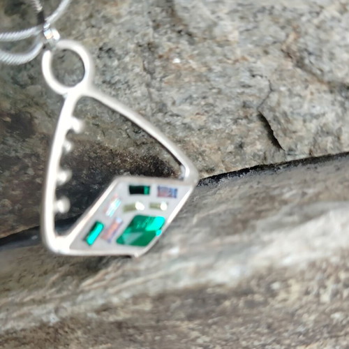 Sea Breeze mosaic necklace handmade with silver plating