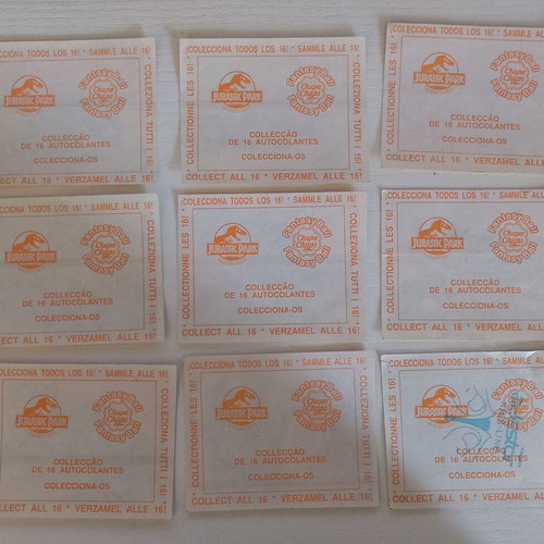 Kenner Jurassic Park cards and Chupa Chups stickers used, 90s