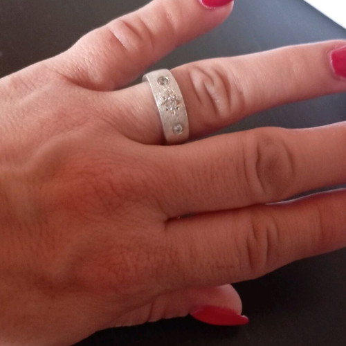 Silver 925 ring with zircon and sandblasting, new, size 53