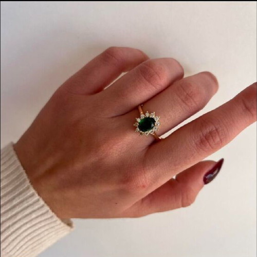 Gold-plated silver ring with green zircon and 925 stamp new