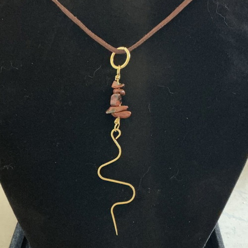 Handmade necklace with mahogany obsidian stones, brass and leather strap