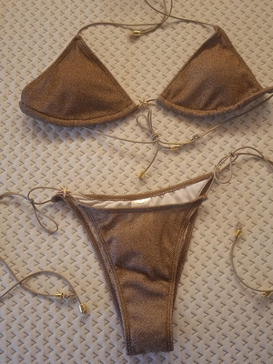 Shein bikini new, shiny brown with cords, size S