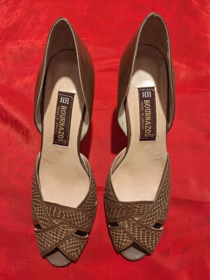 Γόβες Bournazos μεταχειρισμένες, δερμάτινες μπεζ/καφέ με τύπωμα φίδι