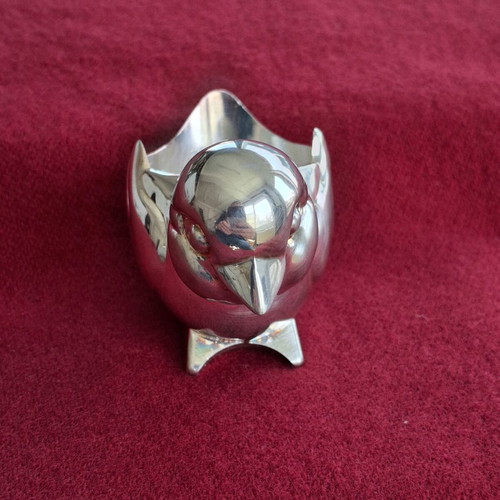 Silver-Plated Egg Cup used, vintage stylized bird design