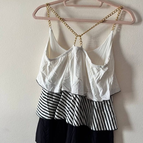 Layered striped camisole top with gold chain straps like new