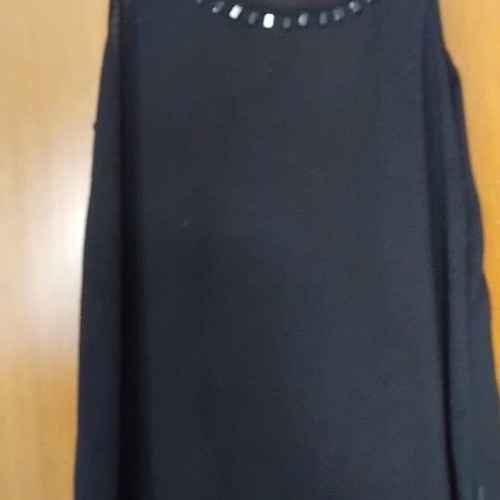 Blouse with Stones on Neckline Like New, Black, Alpha Line, Cotton Fabric