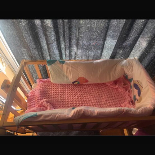 Baby cot used, wooden with anatomical mattress and bumpers