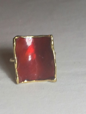 Gold-plated ring with burgundy enamel new, adjustable size