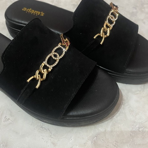 Adam's Shoes women's black sandals size 36 with gold chain and rhinestones, like new