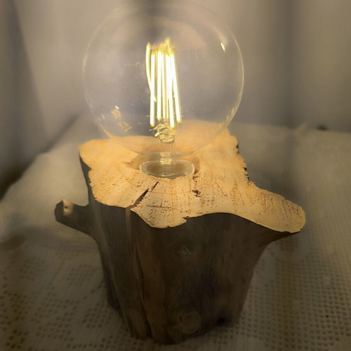 Handmade Oak Wood Table Lamp with Edison Bulb