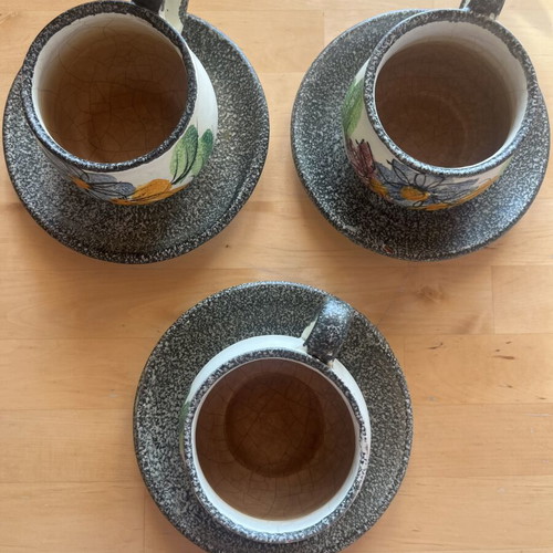 Ceramic cups with saucers used, hand-painted, set