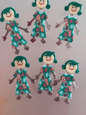 Handmade fimo girls 20*30mm, set of 6 pieces