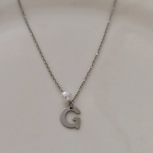 Steel necklace with monogram and pearl new