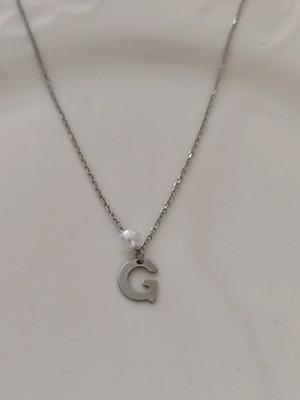Steel necklace with monogram and pearl new