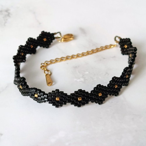 Handmade bracelet black and gold with Miyuki beads made to order