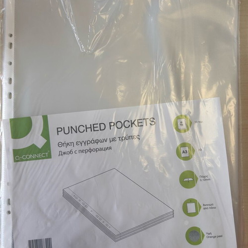 Punched document sleeves large A3, pack of 10, new