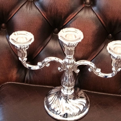 Silver-plated ornate three-arm candlestick new, excellent quality