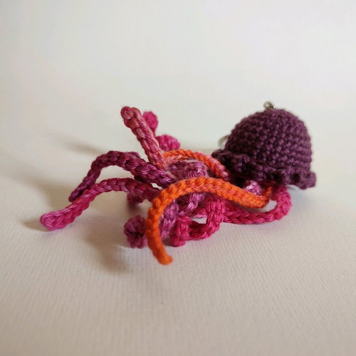 Keychain crocheted jellyfish new with multicolored tentacles