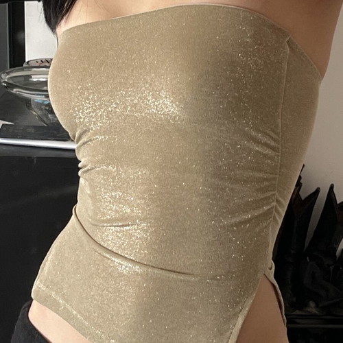 Bershka shimmery fitted champagne tube top, size XS