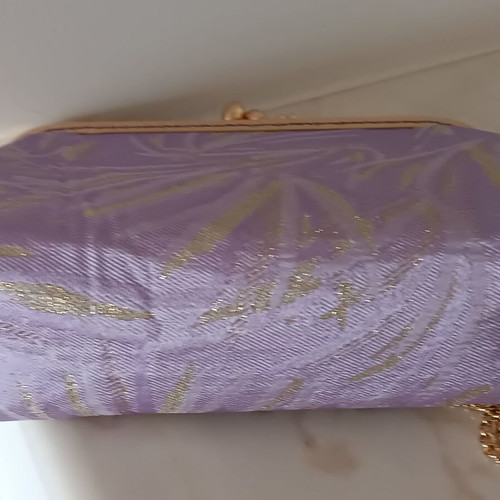 Vintage shoulder bag new in purple and gold shades with floral lining