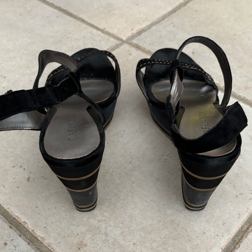Cafe Noir platform shoes size 40 used, black suede, wooden platform