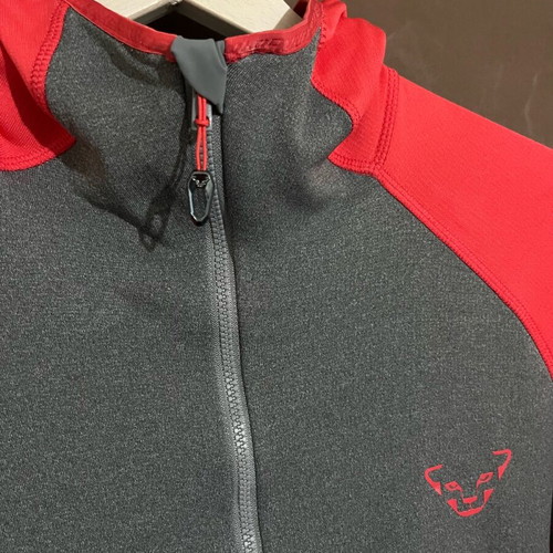 Dynafit zip hoodie polartec women’s used, size L, gray/red