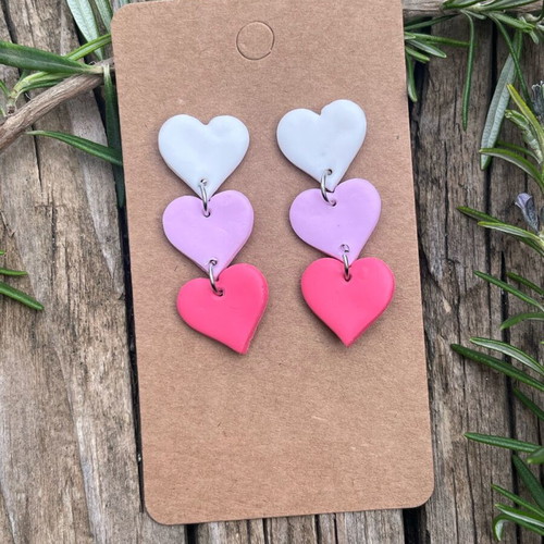 Heart earrings made of polymer clay new, white and pink