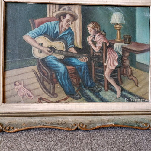 Oil painting used old music lesson 42x32