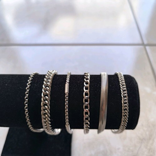 Men's bracelets new, pack of 6, stainless steel silver