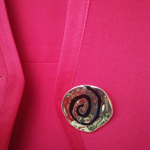 Women's vintage suit used, dress, jacket and belt, red crepe, small