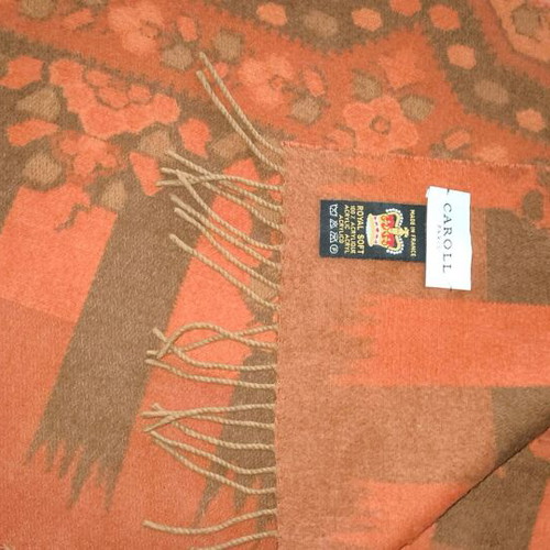 Caroll Paris Acrylic Pashmina like new, orange and brown with paisley and striped pattern