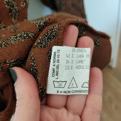 Vintage wool cardigan sweater used, brown with gold thread