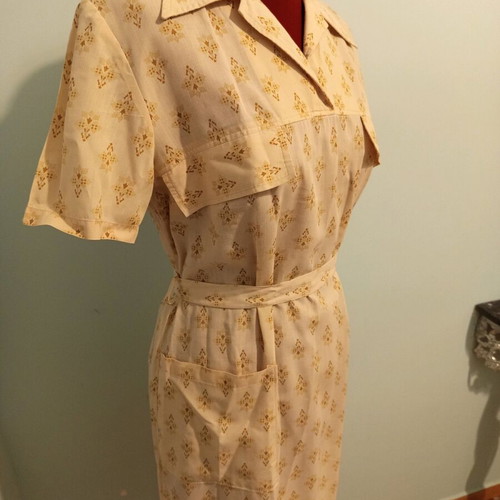 Vintage midi dress style 60's like new, beige, cotton fabric