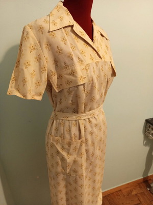 Vintage midi dress style 60's like new, beige, cotton fabric