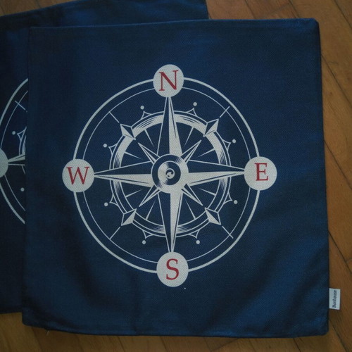 Set of two navy pillow covers with nautical theme and zipper