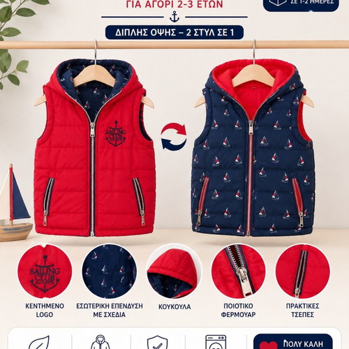 Alouette Reversible Vest Like New For 2-Year-Olds Red And Blue