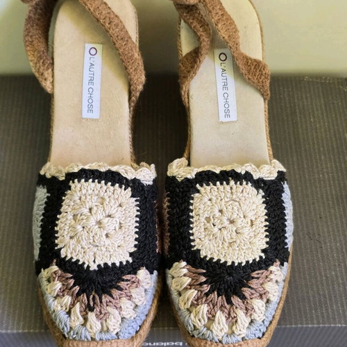 L'Autre Chose Platform Shoes New Italian Woven Espadrille Style
