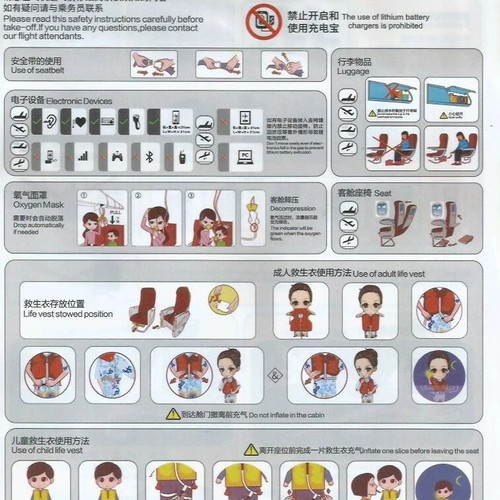 Tianjin Airlines China A320 Safety Card new