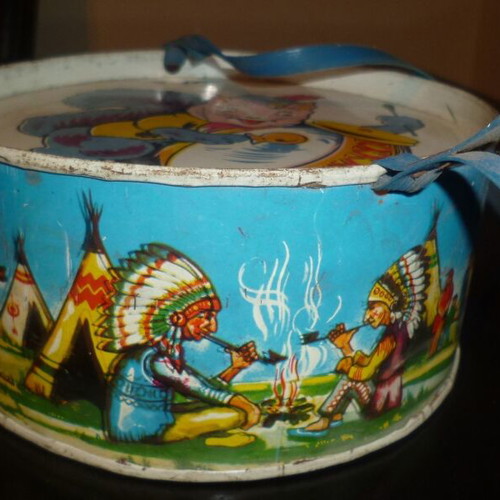 Tin Lithograph Children's Drum 60s used, Greek festive