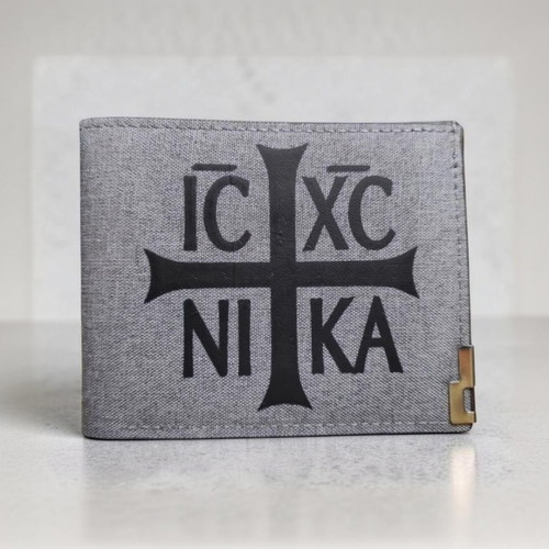 Fabric wallet with printed Jesus Christ Nika gray new