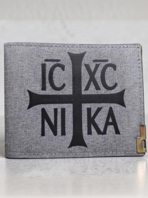 Fabric wallet with printed Jesus Christ Nika gray new